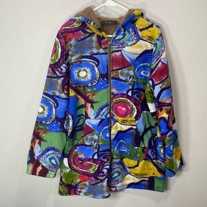 O-Nelue graffiti fleece lined jacket art to‎ wear bright bold plus size